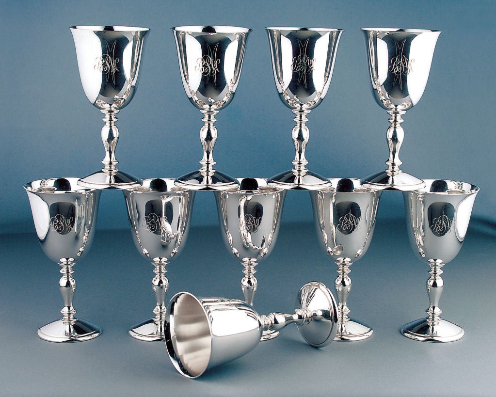 Set of 10 Cartier Sterling Goblets