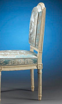 The splendor of Versailles is captured in this incredible antique Louis XVI chair that was once part of the legendary palace's private collection. The chair bears the mark of Versailles branded into the frame under the seat. Based on it's