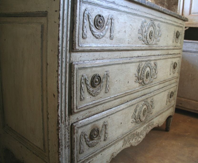 Beautiful 18th Century French Dresser with a faux marble top. Beautiful construction and paint.