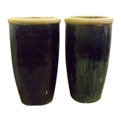 Antique Two large Korean Glazed Terra Cotta Jars