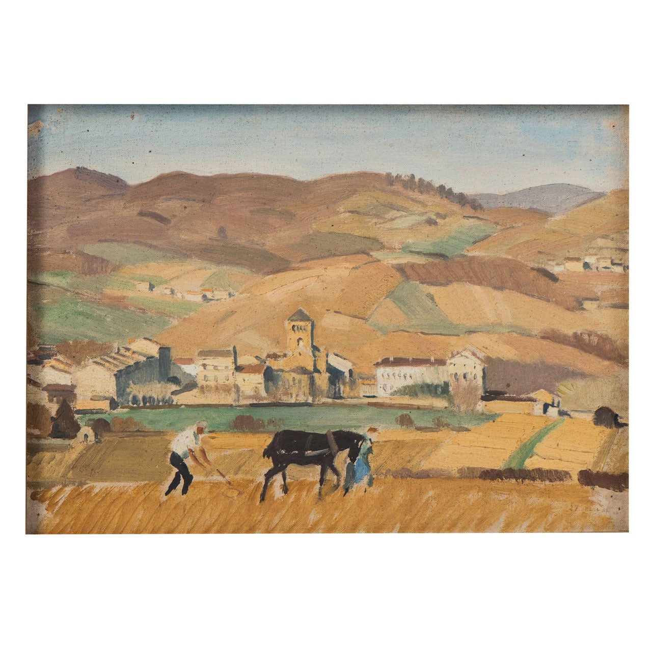 Adolphe Valette oil painting on board "Salles Ploughing", England 1971
