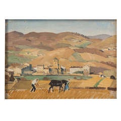 Adolphe Valette oil painting on board "Salles Ploughing", England 1971