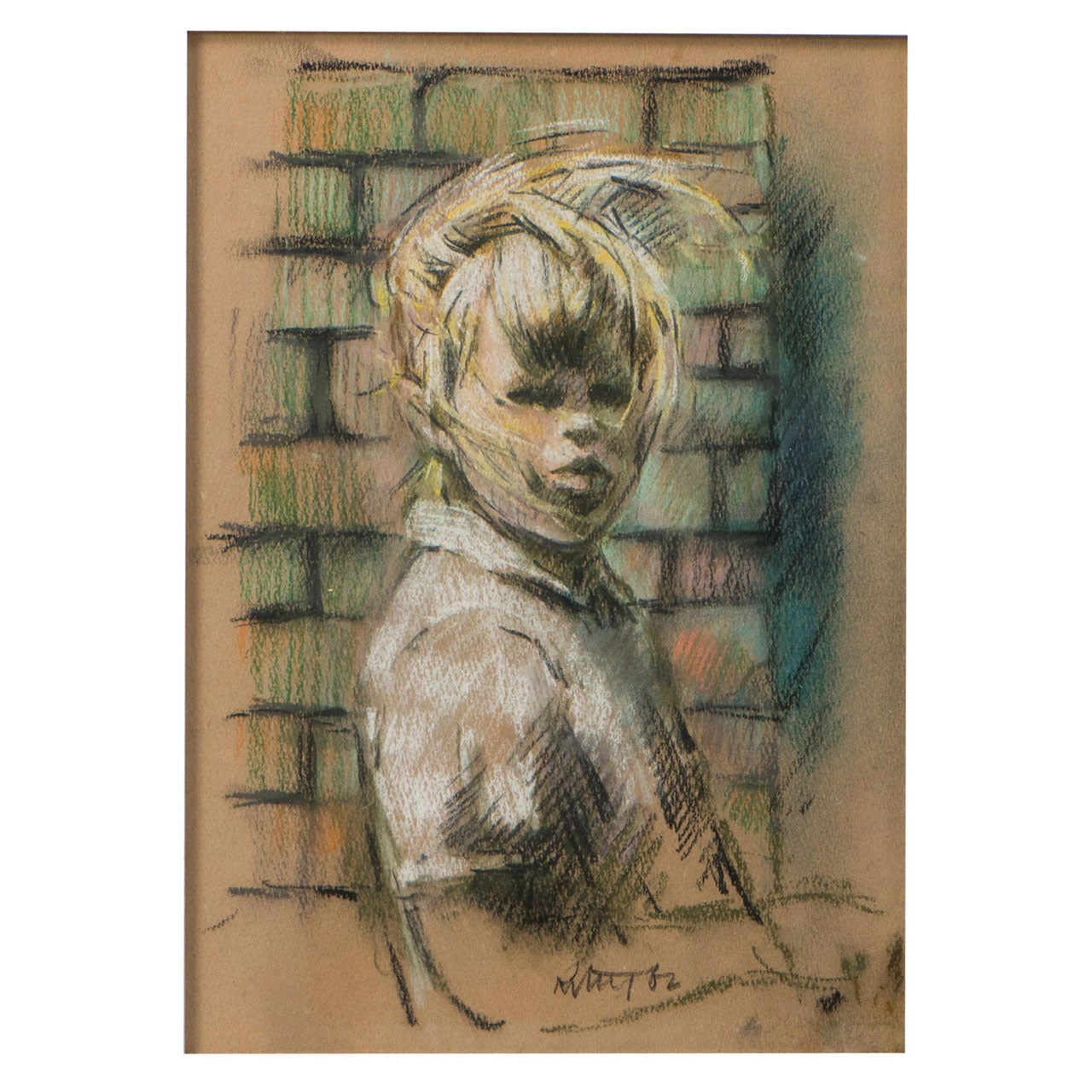 Harold Riley charcoal and pastel drawing, England 1952 For Sale