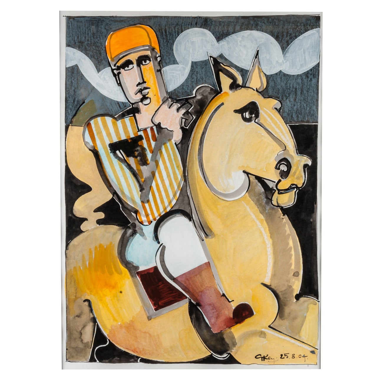 Geoffrey Key painting "Rider with striped silks", England 2004 For Sale