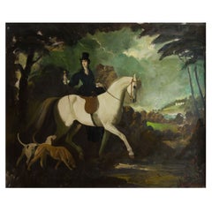 Zinkeisen painting oil on canvas "Lady riding in woods", England circa 1960