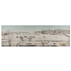 Used Leslie Worth painting "Frosty morning, Epsom common", England circa 1955