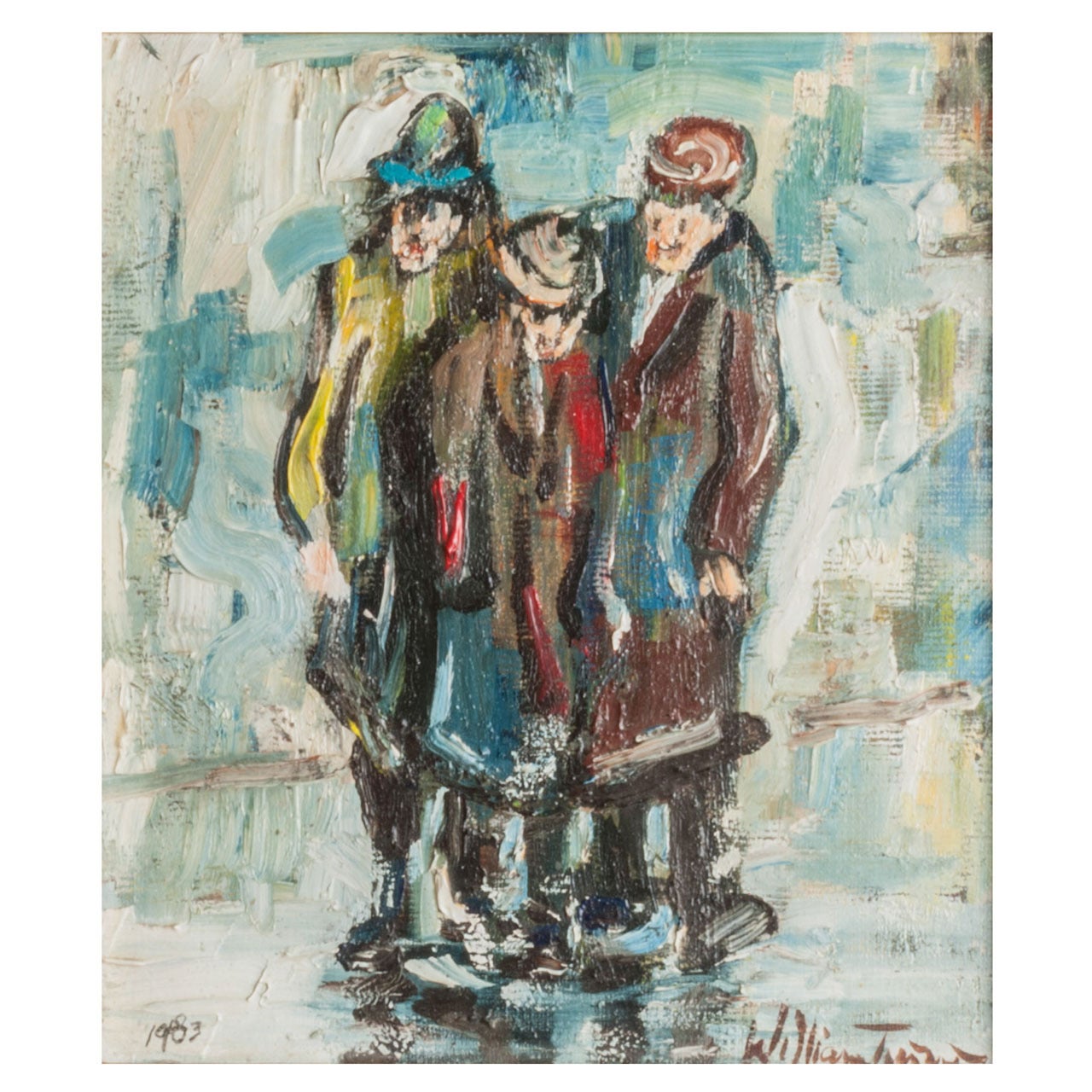 William Turner oil on board painting "Three Singers", England 1983 For Sale