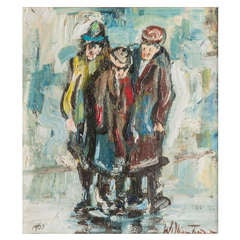 William Turner oil on board painting "Three Singers", England 1983