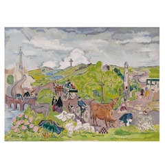 Pamela M. Spencer oil painting "Rural Activities", England circa 1970