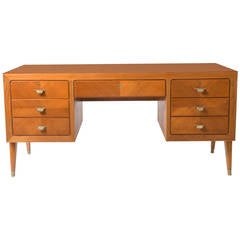 Paolo Buffa mahogany writing desk with brass handles, Italy circa 1960