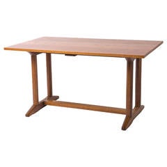 Antique Gordon Russell oak trestle refectory table, England 1927