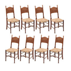 Set of Eight Arts and Crafts Elm Chairs by William Birch