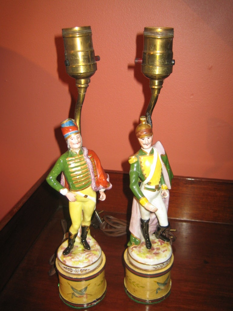 Pair Of Meissen Figural Soldier Lamps