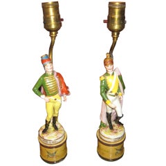 Pair Of Meissen Figural Soldier Lamps