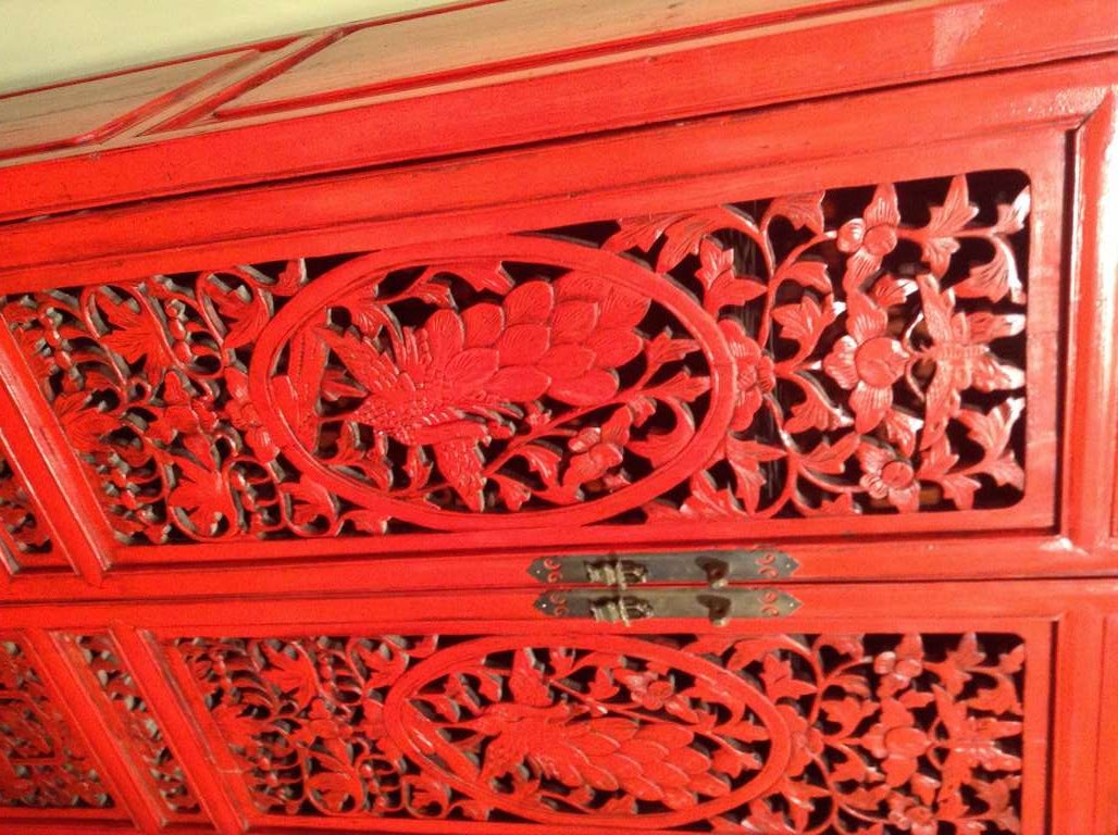 19th Cent. Red Lacquer Chinese Armoire