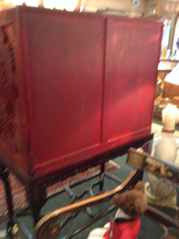 Wood Chinese Red Lacquer Cabinet on Rosewood Stand