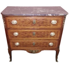 French Parquetry 3 Drawer Chest With Marble Top