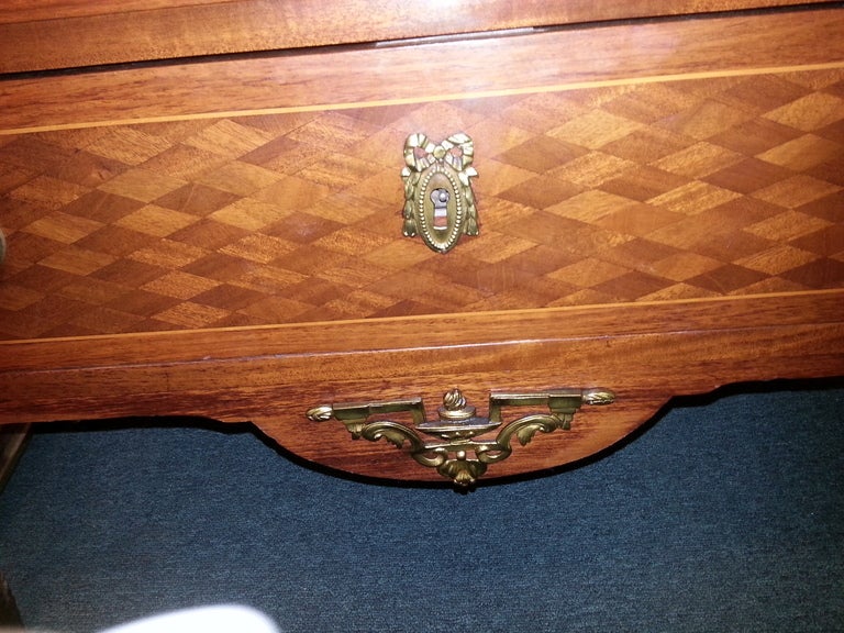 French Parquetry 3 Drawer Chest With Marble Top In Good Condition In Middleburg, VA