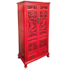 19th Cent. Red Lacquer Chinese Armoire