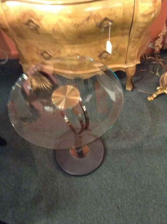 Unusual Art Deco Cocktail  Table with a wide Bevelled Glass Circular top on Metal Base.