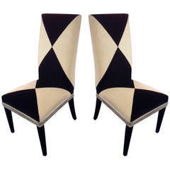 Pair of Art Deco High Style Hollywood Upholstered Side Chairs