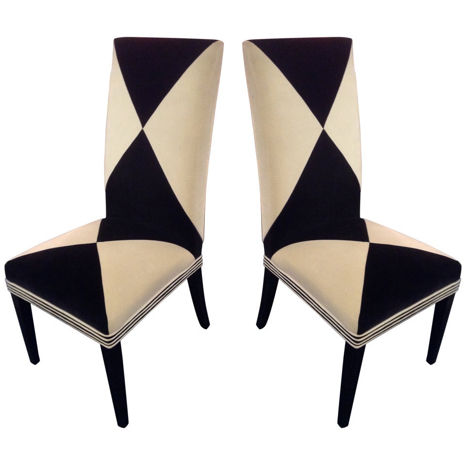 Pair of Art Deco High Style Hollywood Upholstered Side Chairs