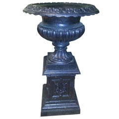 Victorian Cast Iron Garden Urn on Plinth
