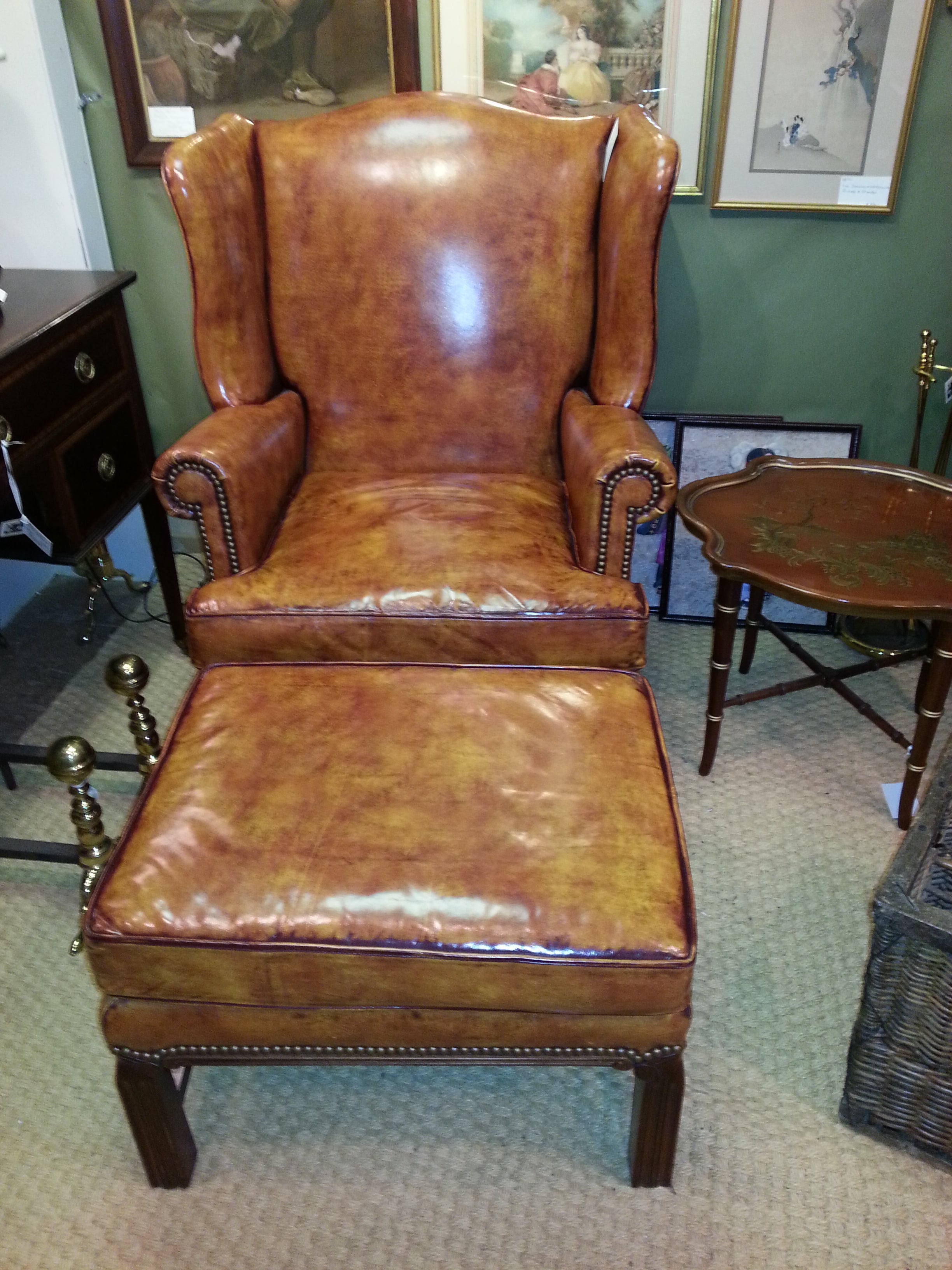 Fine leather Wingback Chair and Ottoman