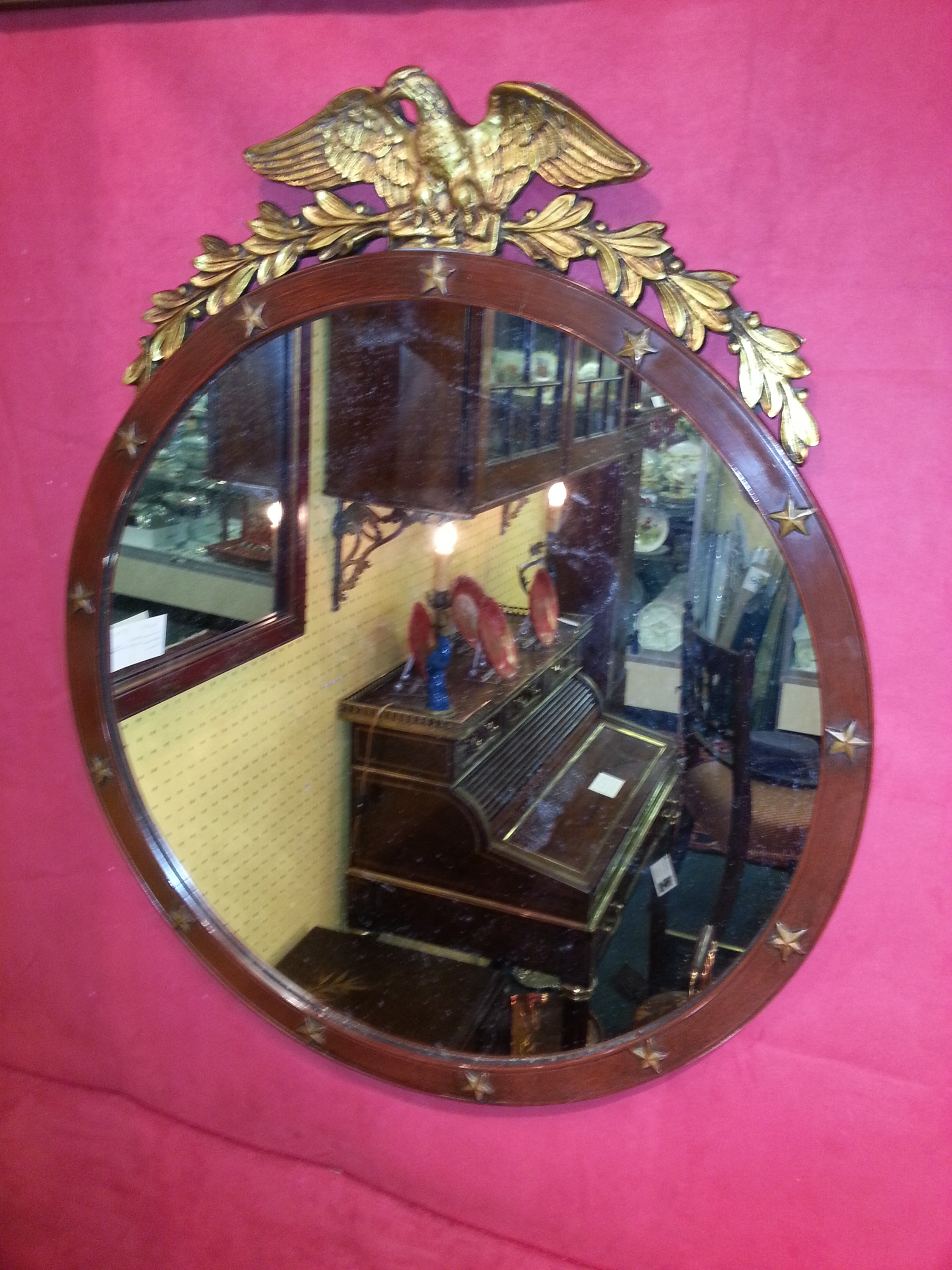 19th c Mahogany  Circular Mirror with Eagle