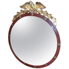 19th c Mahogany  Circular Mirror with Eagle