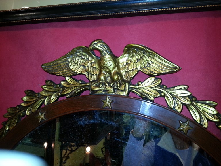 Federal 19th c Mahogany  Circular Mirror with Eagle