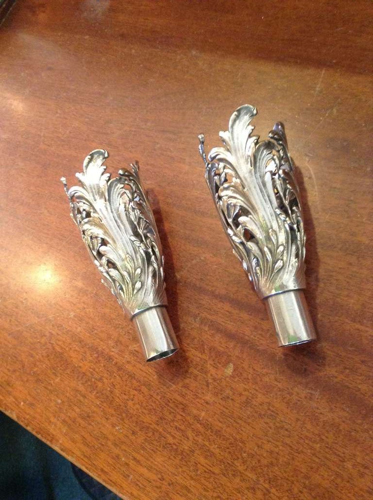 Rare English fine quality Silver Plated Candlestick extensions. These are of a very high quality with great detail possibly made by Elkington &Co.19th Century
The diameter of the bottom that fits over the candlestick is 7/8ths inch.