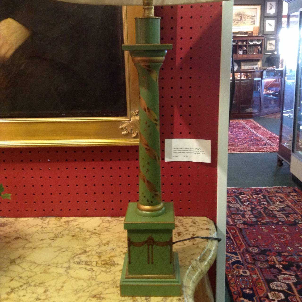 Chinese Vintage Pair of Green Buffet Lamps For Sale