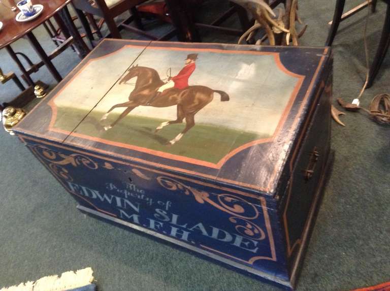 British Equestrian Custom Painted Blanket Chest -19th Century