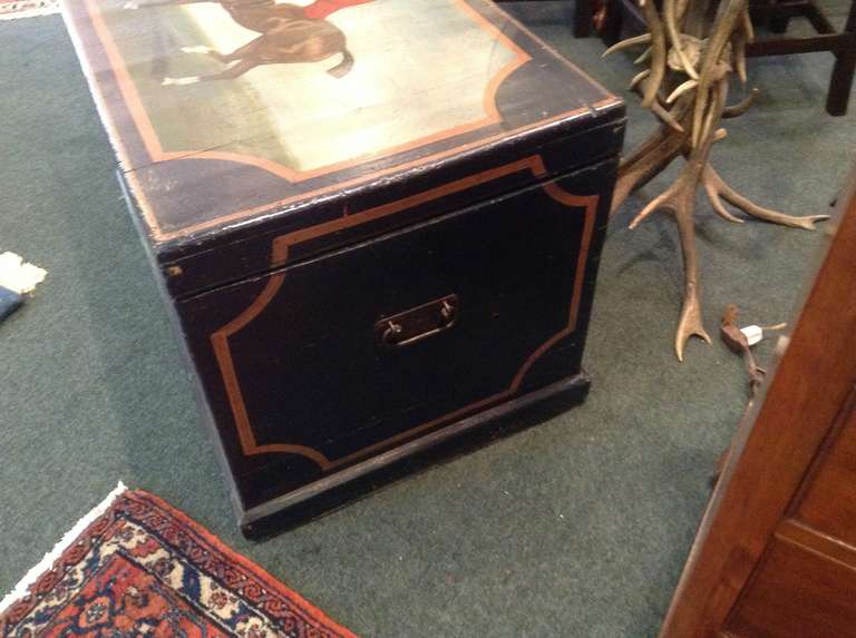 Equestrian Custom Painted Blanket Chest -19th Century In Good Condition In Middleburg, VA