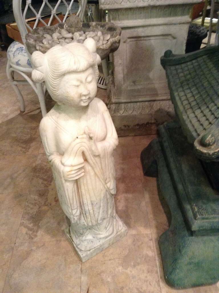 Wonderful Asian Girl Statue in Carrera Marble suitable for both indoor and outdoor display. A very rare piece and so beautiful -she is just exquisite !