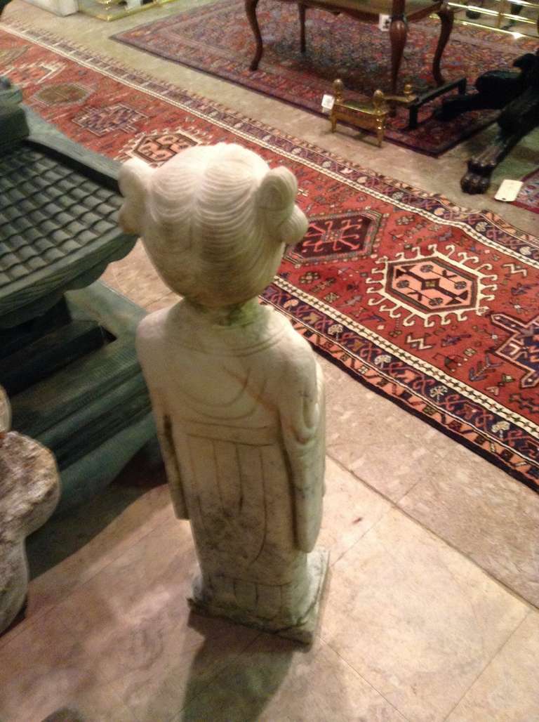 20th Century Asian Girl Statue in Carrera Marble For Sale