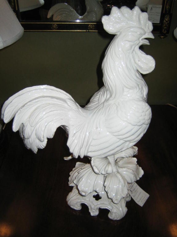 WONDERFUL LARGE WHITE ITALIAN ROOSTER WITH GREAT DETAIL - THE MAKER IS UNKNOWN BUT THIS ROOSTER HAS BEEN BEAUTIFULLY EXECUTED.