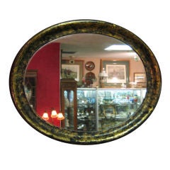 ENGLISH PAPIER MACHE BLACK LACQUER FRAMED OVAL MIRROR