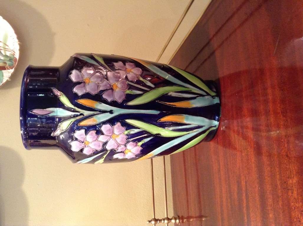 Beautiful French 19th cent.majolica vase with impressed 