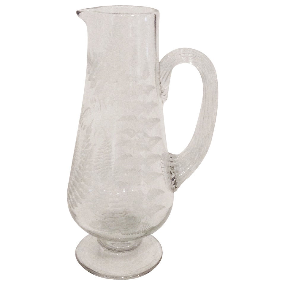 19th Century Etched Glass Pitcher