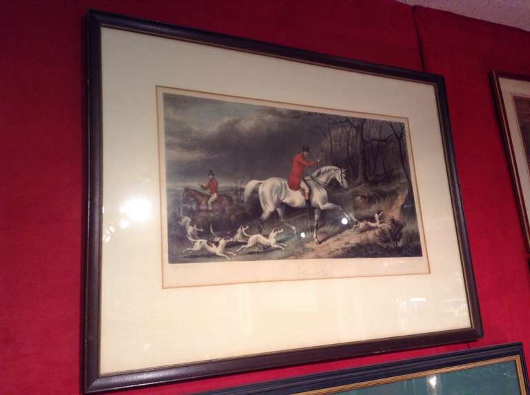Lovely English hand colored engraving of a Hunt Scene 