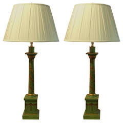 Pair of Green Tole Style Buffet Lamps