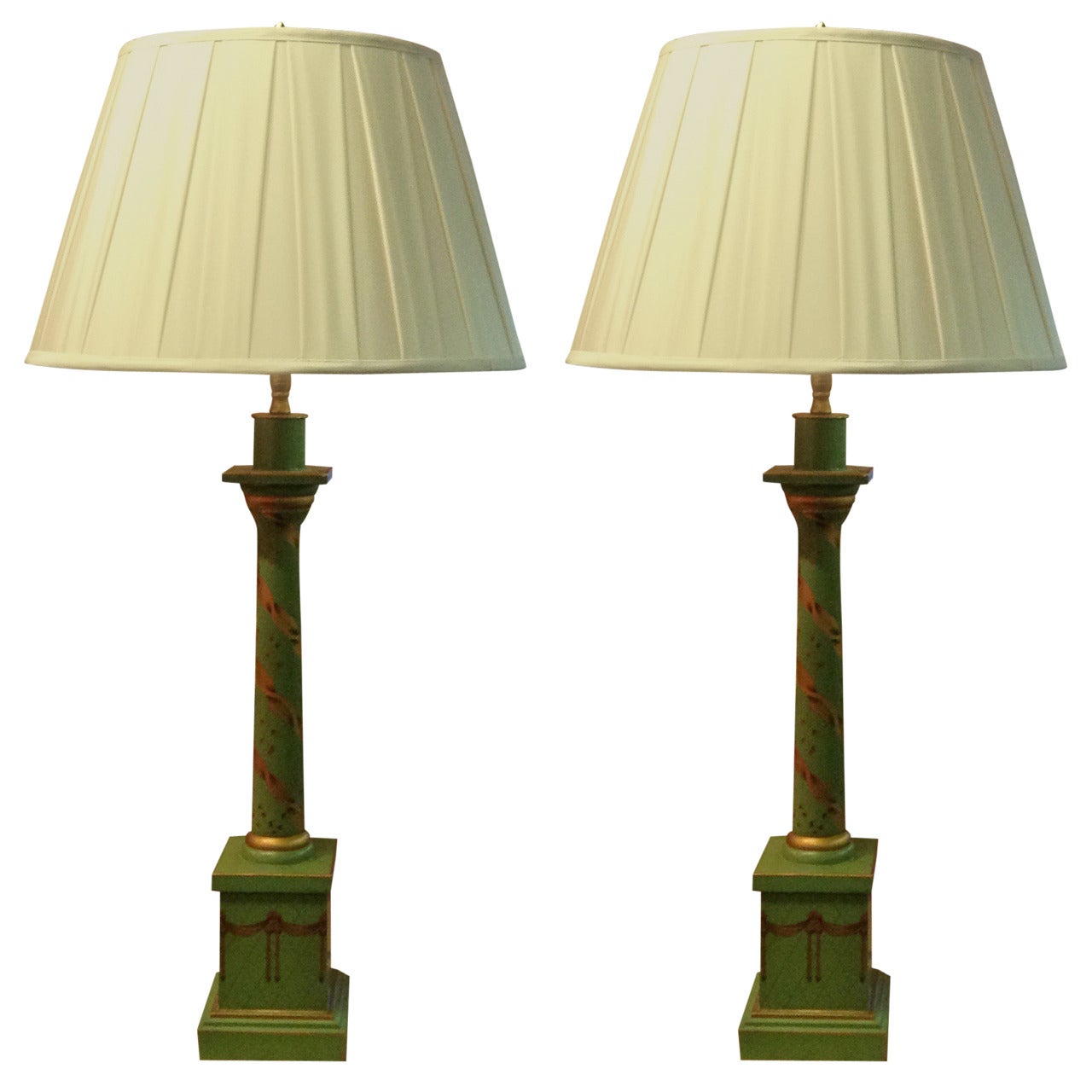 Pair of Green Tole Style Buffet Lamps
