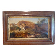 English Oil-on-Canvas of a Fox with Prey