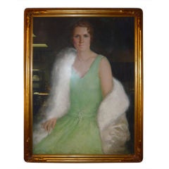 Large Art Deco Period Pastel Portrait of a Lady