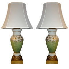 Pair of Large Painted Porcelain Urn-Shaped Lamps