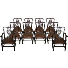 Antique Set Of 10 English Mahogany Chippendale Style Dining Room Chairs