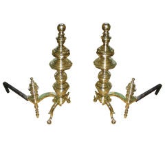 HUGE PAIR OF ENGLISH VICTORIAN SOLID BRASS ANDIRONS