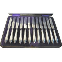 Antique Set of 12 English Art Deco Silver Knives